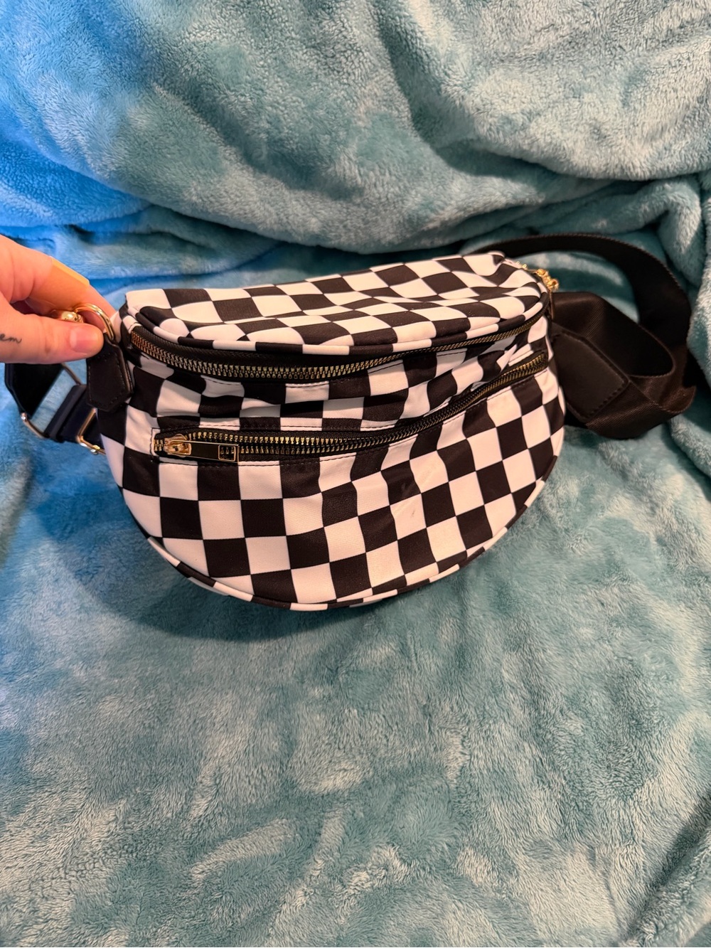 Black & White Checkerboard Cross Body Bag